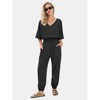 EXLURA Women's 2025 Summer Jumpsuits Casual Dressy One Piece Deep V Neck Batwing Short Sleeve Wrap Waist Romper with Pockets - 4 of 4