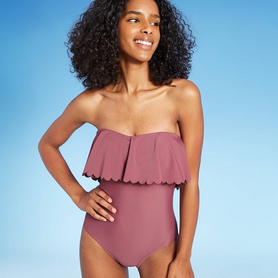 Women's Scalloped Flounce Medium Coverage One Piece Swimsuit - Kona Sol™ Mulberry L