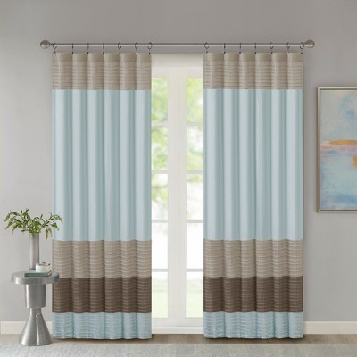 Blue Faux Silk Pintuck Light-Filtering Curtain Panel