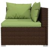 vidaXL Patio Lounge Set - 7 Piece Poly Rattan Outdoor Furniture Set with Cushions, Brown with Green Cushions, Includes Sofas and Coffee Table - 4 of 4