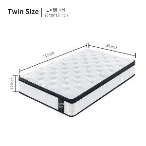 Yinvani 12 Inch Individual Pocket Spring + Memory Foam Hybrid Mattress - 1 of 4