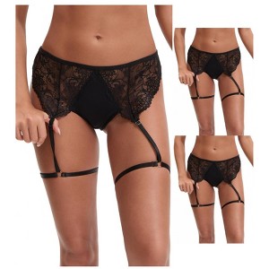 INSPIRE CHIC Women's 3 Pcs Perspective Lace Hipsters Hollow Out Panties with Adjustable Garters - 1 of 4
