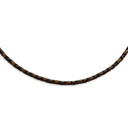 Black Bow Jewelry 4mm Brown Leather Weave Cord & Stainless Steel Clasp Necklace, 20 Inch - image 1 of 4