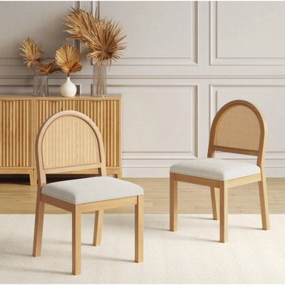 Cream Boucle and Warm Pine Cane Back Dining Chair