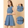 Allegra K Women's Denim Sleeveless V Neck Belted Fit And Flare Shirt Dress - 2 of 4