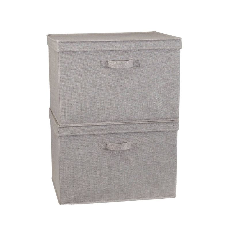 Household Essentials Set of 2 Wide Storage Boxes with Lids Silver Linen, 3 of 9