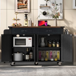 Ridstar 53.5 in. W Kitchen Storage Island with Drawer, Drop Leaf & Spice Rack For Home, Kitchen & Dining Room-Black - 1 of 4