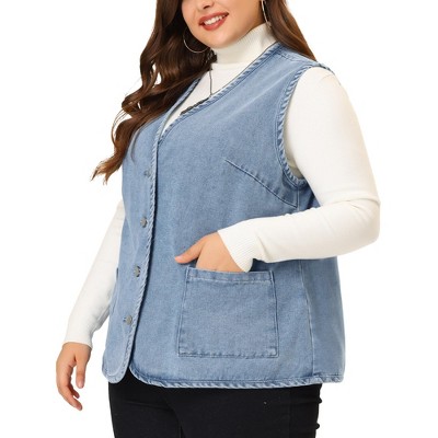 2X M XL S New Blue Jean Denim Ladies Zip Up Vest with Chain Sizes XS 3X 