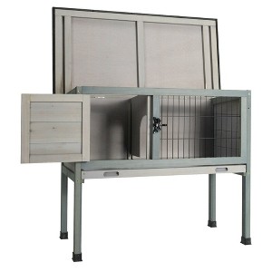 Costway Small Elevated Rabbit Hutch Bunny Cage w/ Hinged Asphalt Roof & Removable Tray - 1 of 4