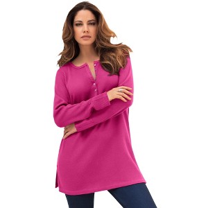 Roaman's Women's Plus Size Thermal Henley Tunic - 1 of 4