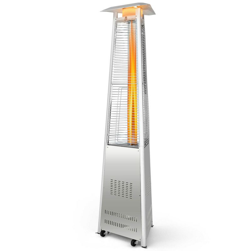 Costway 42,000 BTU Stainless Steel Pyramid Patio Heater Glass Tube Flame W/ Wheels, 1 of 11