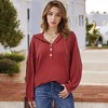 Anna-Kaci Women's Waffle Knit Pullover Hoodie with Button Detail - Small, Red - 2 of 4