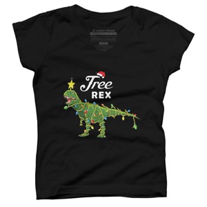 Girl's Design By Humans Dinosaur Christmas Tree Rex Christmas Gift By amitsurti T-Shirt - 1 of 3