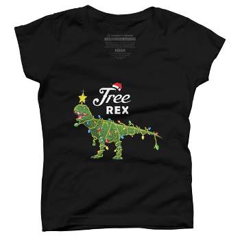 Girl's Design By Humans Dinosaur Christmas Tree Rex Christmas Gift By amitsurti T-Shirt