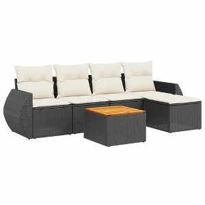 vidaXL Patio Sofa Set with Cushions Outdoor Furniture 6 Piece Poly Rattan - Black and Cream - 1 of 4