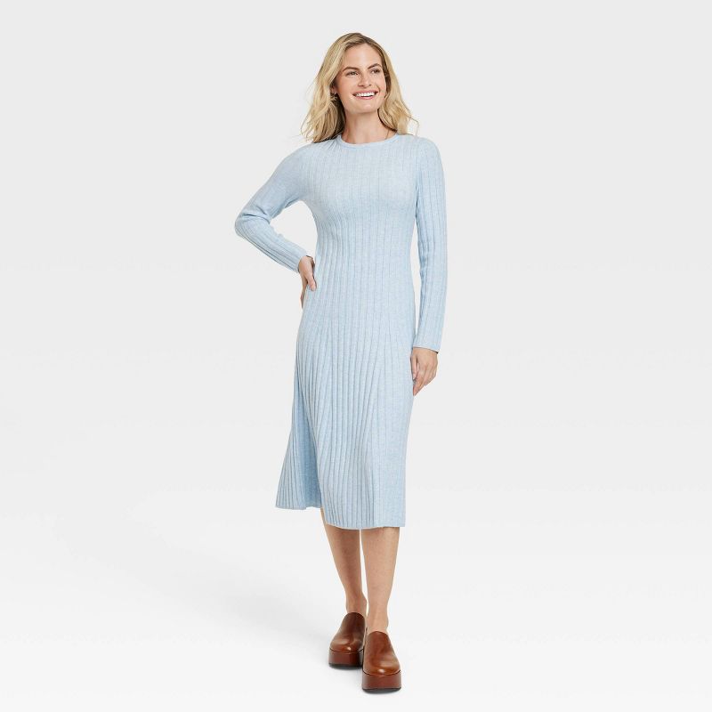 Women's Long Sleeve Midi Ribbed Sweater Dress - A New Day™, 1 of 11