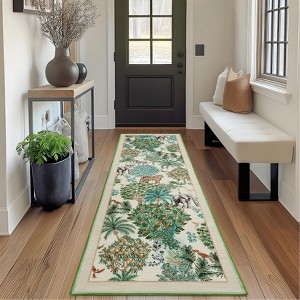 Washable Floral Animal Jungle Rug Non Slip Low Pile Rug Soft Throw Floor Cover Foldable Indoor Carpet for Living Room Bedroom Playroom Nursery - 1 of 4