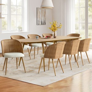 9-Pcs Dining Set for 8,Rectangle Wooden Extendable Dining Table with  Upholstered Linen Armrest Dining Chairs for Dining Room,Farmhouse-Tanpinhause - 1 of 4