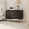 FUFU&GAGA Modern Black Nightstand: 3 Drawers with Geometric Textures, Metal Legs – Elevate Bedroom Style - 2 of 4