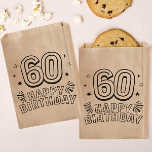 Big Dot of Happiness Adult 60th Birthday Kraft Brown Paper Treat Bags, Birthday Individual Greaseproof Brown Paper Sandwich Cookie Bags - 25 Count - 1 of 4