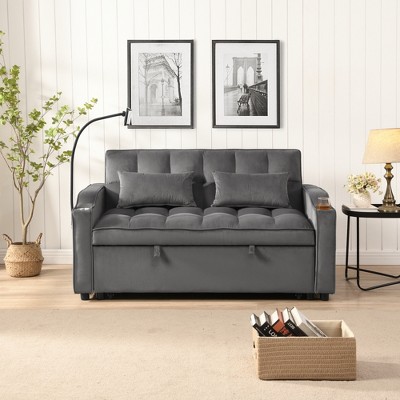 YONWAY Convertible Loveseat Sofa 3-in-1 Reclining Sleeper, Pull-out Couch Bed with USB Ports and Pillows for Living Room Office