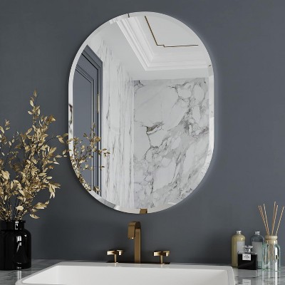 Oval Frameless Bathroom Mirror with Beveled Edge, Decorative Wall Mirror for Vanity and Bathroom