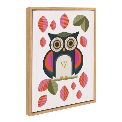 Retro Owl Print on Natural Canvas with Wooden Frame, 18" x 24"