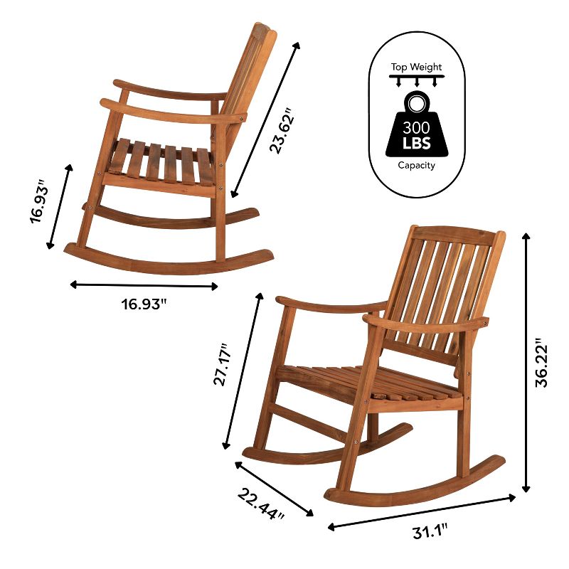 Perry Classic Slat-Back Acacia Wood Patio Outdoor Rocking Chair - JONATHAN Y, 4 of 10
