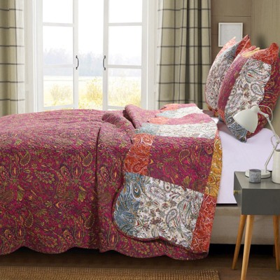 Boho-Chic Twin Reversible Cotton Quilt Set in Multicolor