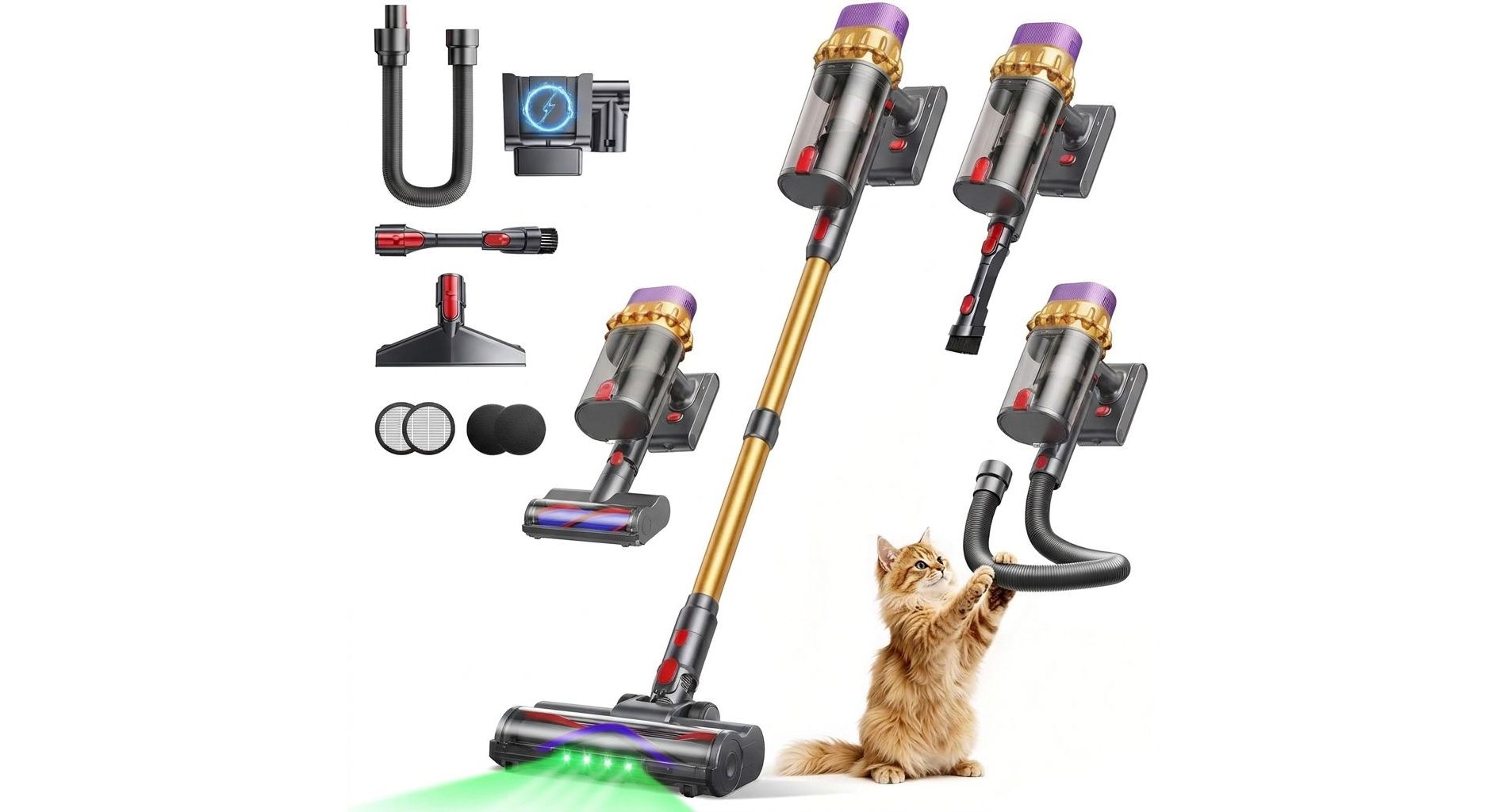 Cordless Vacuum Cleaner, 600W 58KPA 70Mins Stick Vac with Self-Standing & Touch Screen, Anti-Tangle Wireless for Home/Pet Hair/Carpets/Floors