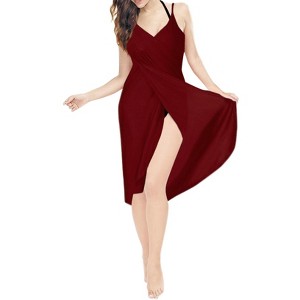 LA LEELA Women's Beachwear Swimsuit Summer Vacation Holiday Bikini Cover Up Spaghetti Strap Backless Swimwear - 1 of 3