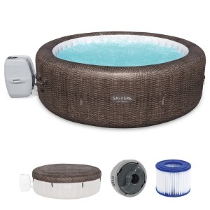 Bestway SaluSpa St. Moritz AirJet 2 to 7 Person Inflatable Hot Tub Round Portable Outdoor Spa with 180 Soothing AirJets and Cover, Brown - 1 of 4