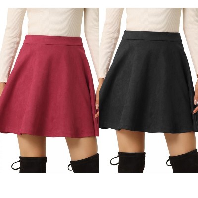INSPIRE CHIC Women's Basic Faux Suede Flared Casual Mini Skater Skirt 2 Packs