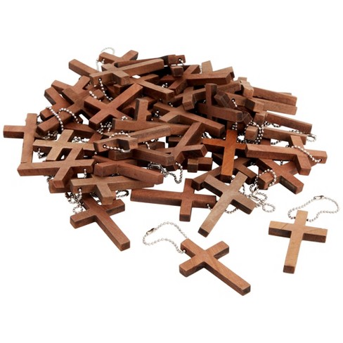 Bright Creations Wooden Cross Keychain for Men, Women, Sunday School, Crafts (1.2 x 1.75 in, 50 Pack)