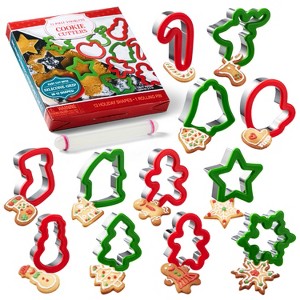 Joyfy 13Pcs Christmas Cookie Cutters with Grip and a Rolling Pin, Stainless Steel Cookies Mold for Xmas Holiday Party Baking Supplies - 1 of 4