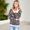 Anna-Kaci Women's Leopard Print V-Neck Long Sleeve Pullover with Contrast Trim for Daily Wear - 2 of 4