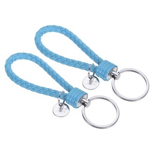 Unique Bargains Braided PU Leather Wallet Keychain with Stainless Steel Key Rings 2 Pcs - 1 of 3