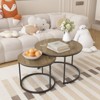 FONTOI 27.6" Round Coffee Table Set of 2 with Metal Frame, Floor Mount Side Table for Living Room Bedroom, Brown, 27.56"*17.72"*27.56" - 4 of 4
