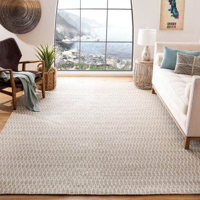 Beige Ivory Diamond Handwoven Wool-Cotton 8' x 10' Rug