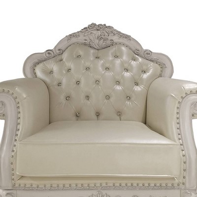 Dresden White Faux Leather and Wood Tufted Accent Chair