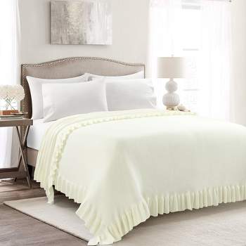 Home Boutique Reyna Soft Knitted Ruffle Blanket / Coverlet, Ivory - 88 in X 88 in