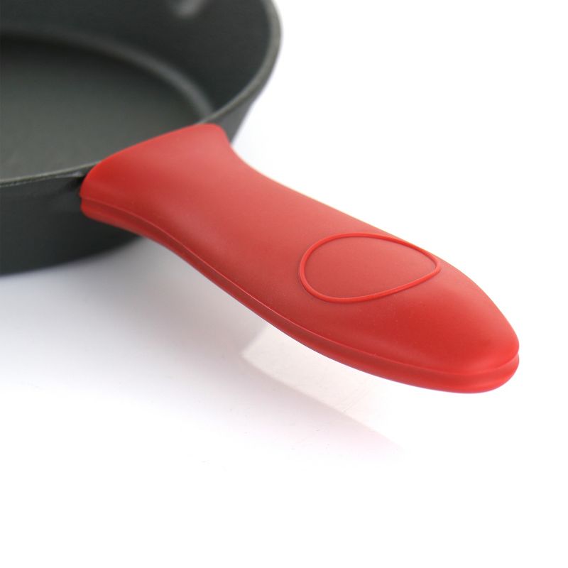MegaChef Pre-Seasoned 9 Piece Cast Iron Skillet Set with Lids and Red Silicone Holder, 4 of 10