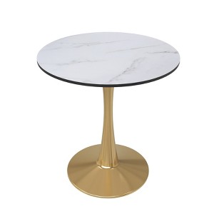 LeisureMod Bristol 24" Round Dining Table, Modern MDF Top & Gold Pedestal Base Accent Table for Café or Dining Room - 1 of 4