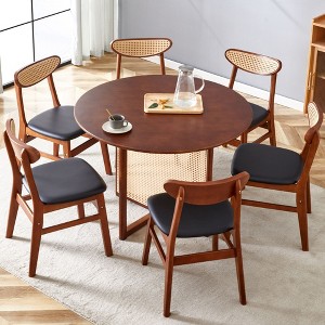 NicBex Dining Table Set for 6 Kitchen Table Ancient Solid Wood Dining Table Imitation Rattan Table Legs Simple Solid Wood Dining Chair - 1 of 4