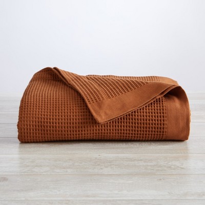 Terracotta Cotton Lightweight Waffle Weave Queen Blanket