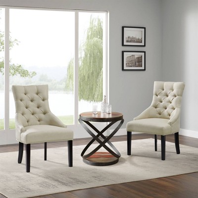 Elegant Cream Upholstered Wood Side Chair with Tufted Detailing (Set of 2)