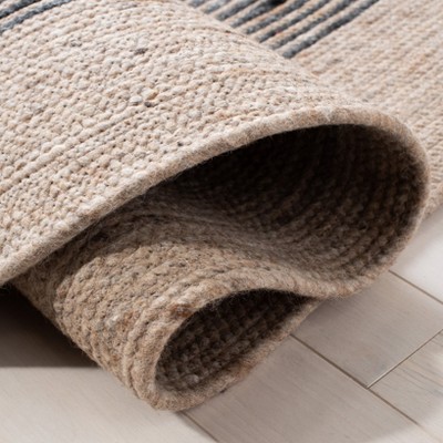 Handmade Beige and Black Geometric Wool Round Rug, 7'