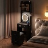 Small Vanity Desk with Mirror and LED Lights, Makeup Table with Storage Shelves for Small Space, Mini Corner Vanity Set with Hidden Storage Stool - 3 of 4
