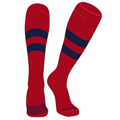 PEAR SOX Striped OTC Baseball, Softball, Football Socks (D) Red, Navy