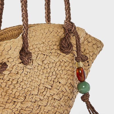 A New Day Hand Woven Straw Bead Charm Mini Fan Tote Bag - A New Day™ Natural — фото 5